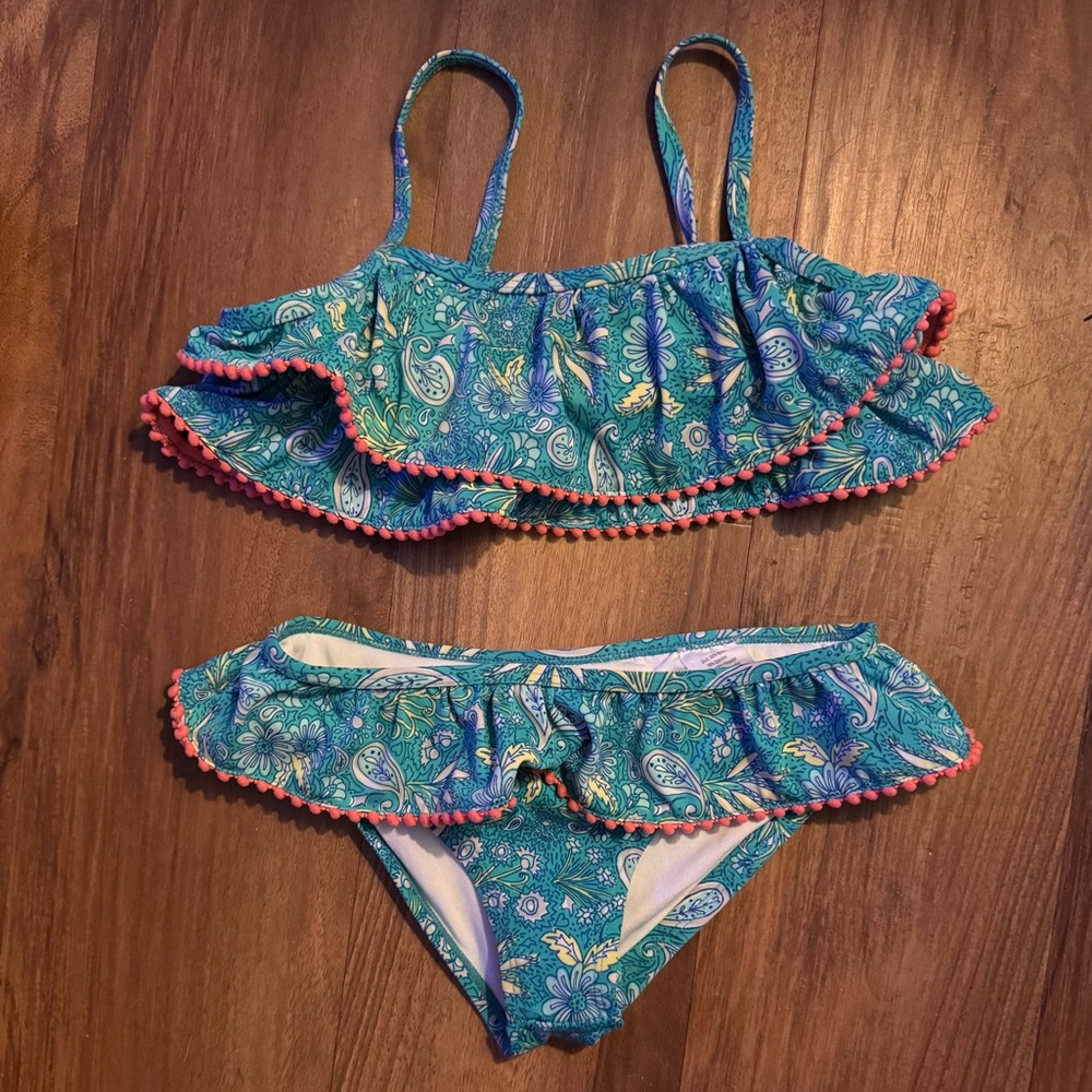 Kenny Flowers Toddler Girls Floral Ruffle Bikini Set, Size Small (5/6).